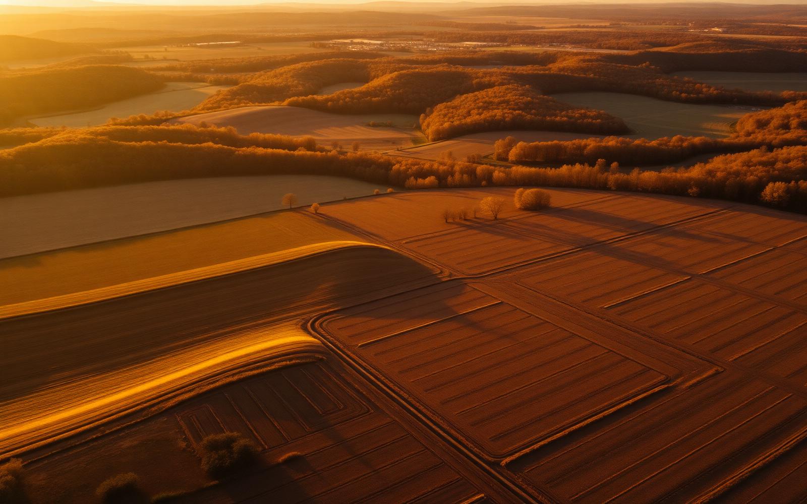 Rural Arkansas farmland at sunset